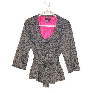 SANDRO sportswear jacket gray black pink leopard print belted blazer lined Large